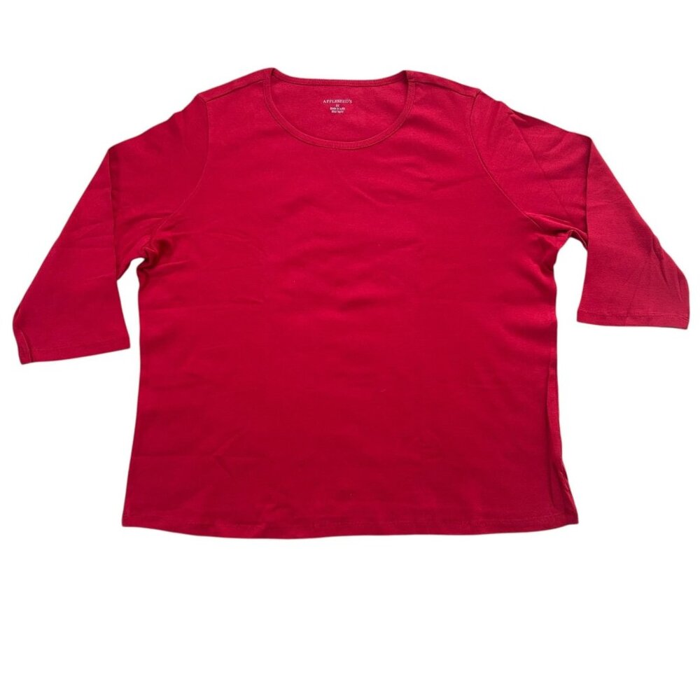 Appleseed's Shirt Womens 2X Red 3/4 Sleeve Stretch Pullover Solid Casual Top